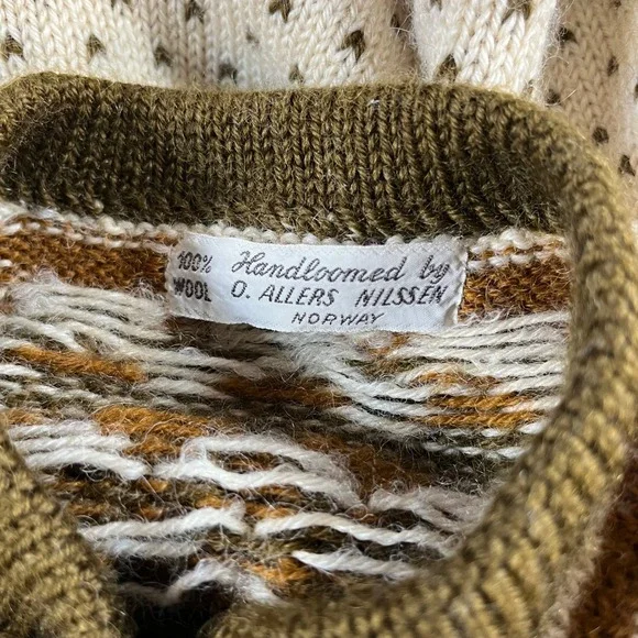 O. Allers Nilssen Wool Cardigan Women XS Cream Olive Fair Isle Norway *See Desc* - Picture 4 of 7